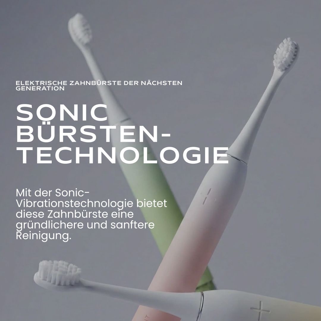 Drei Be Lucent Prism Sonic Elektrische Zahnbürsten in Grün, Rosa und Gelb.