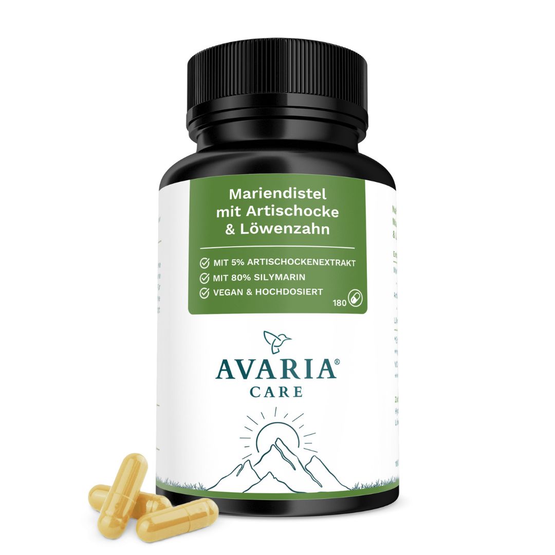 Avaria Care® Mariendistel Artischocke Löwenzahn Komplex – 80% Silymarin hochdosiert vegan 180 St Kapseln