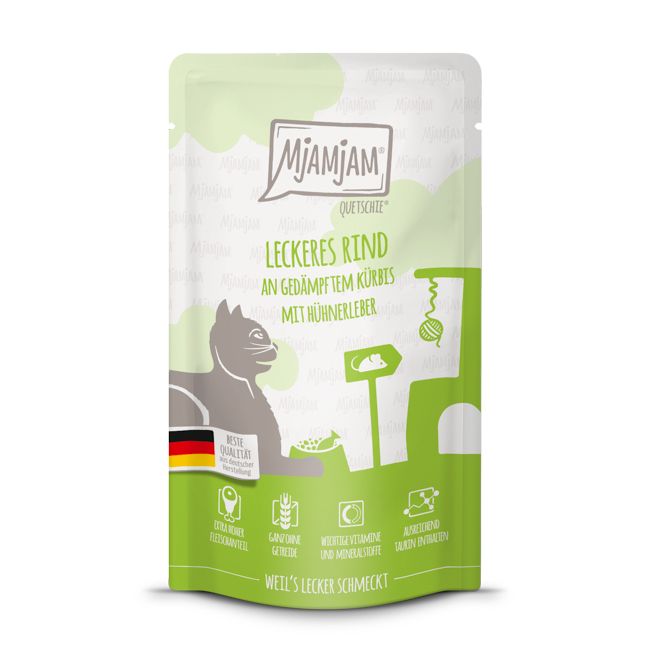 MjAMjAM - Quetschie leckeres Rind an gedämpftem Kürbis 125 g Futter