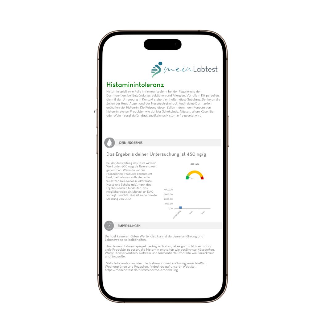 Smartphone mit Testergebnis-Anzeige. Anzeige von Testergebnissen und Informationen.