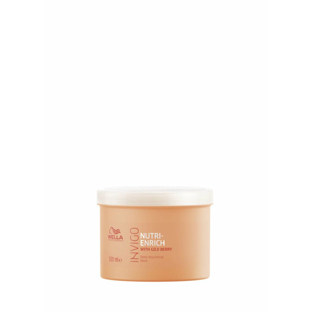 Beige Dose mit weißem Deckel. Aufschrift: Wella Invigo Nutri-Enrich Deep Nourishing Mask.