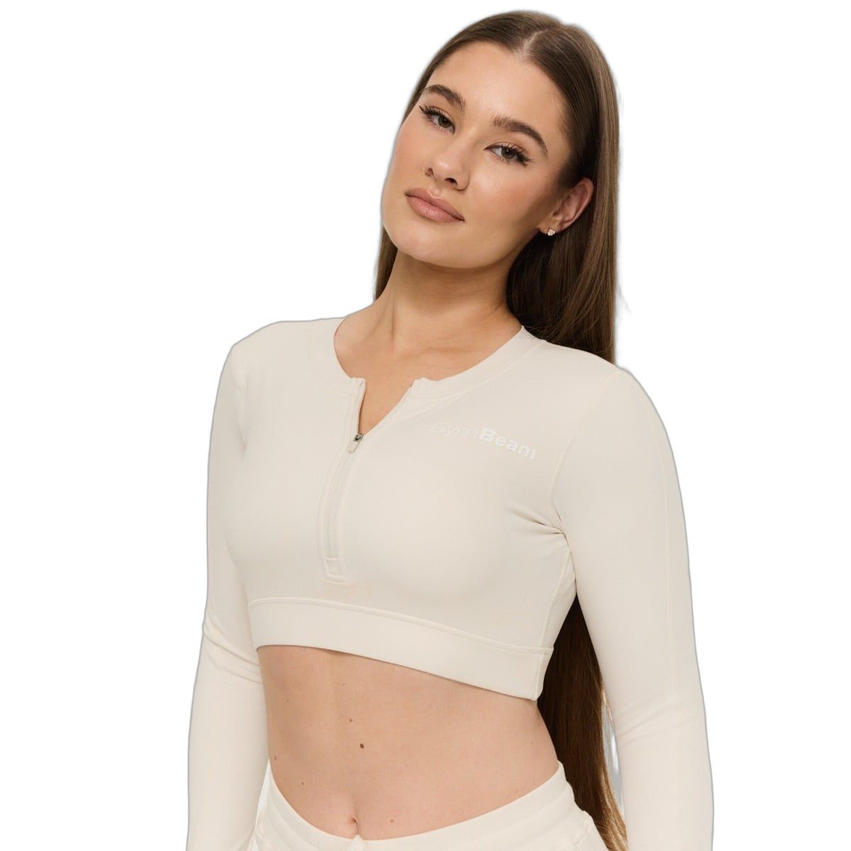 GymBeam Sport-Top Damen cropped Langarm mit rundem Ausschnitt Pearl 1 St