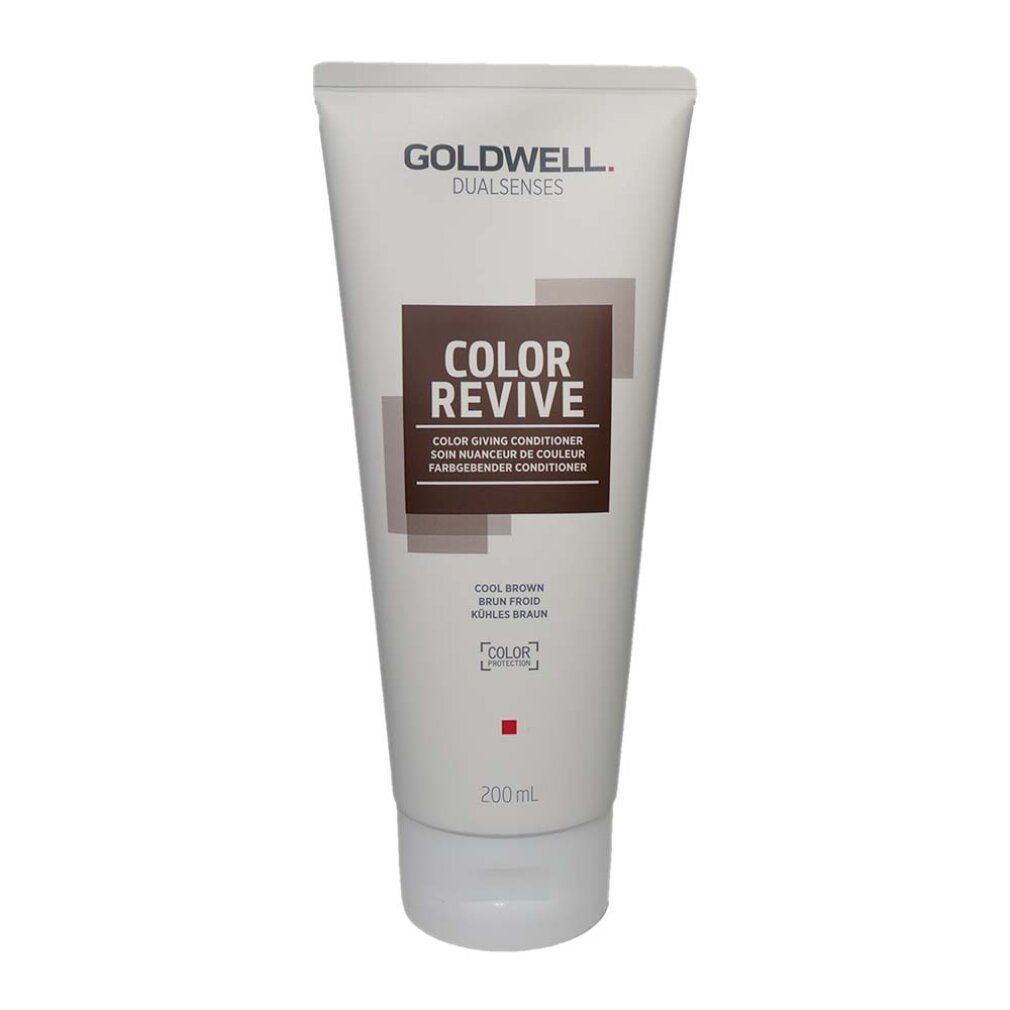 Weiße Tube mit Produktnamen und Markenlogo. Aufschrift: COLOR REVIVE, Cool Brown. 200 ml.