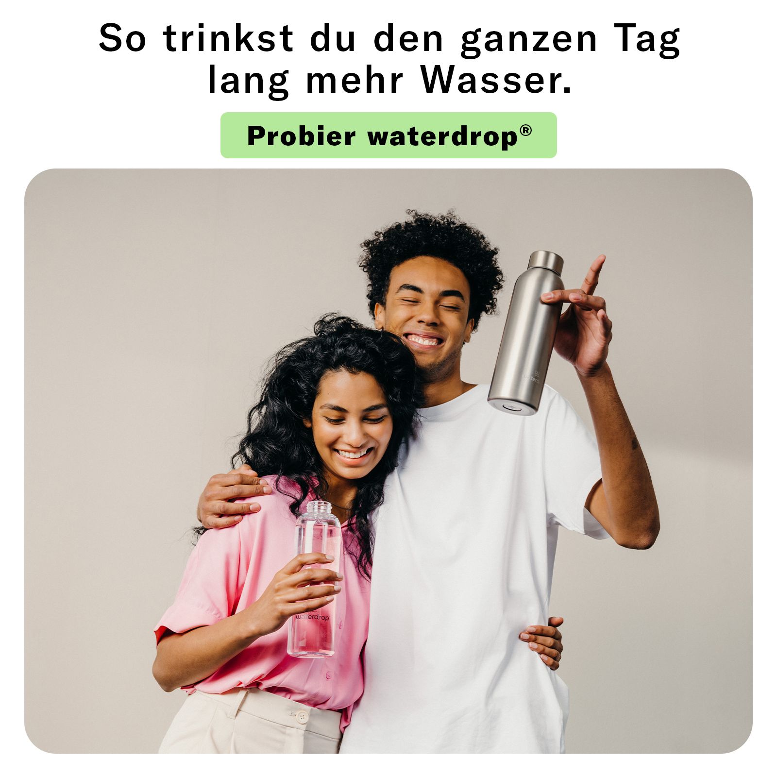 waterdrop® Starter Set Steel – 600ml Thermoflasche + 18 Würfel – Vitamine, vegan, zuckerfrei