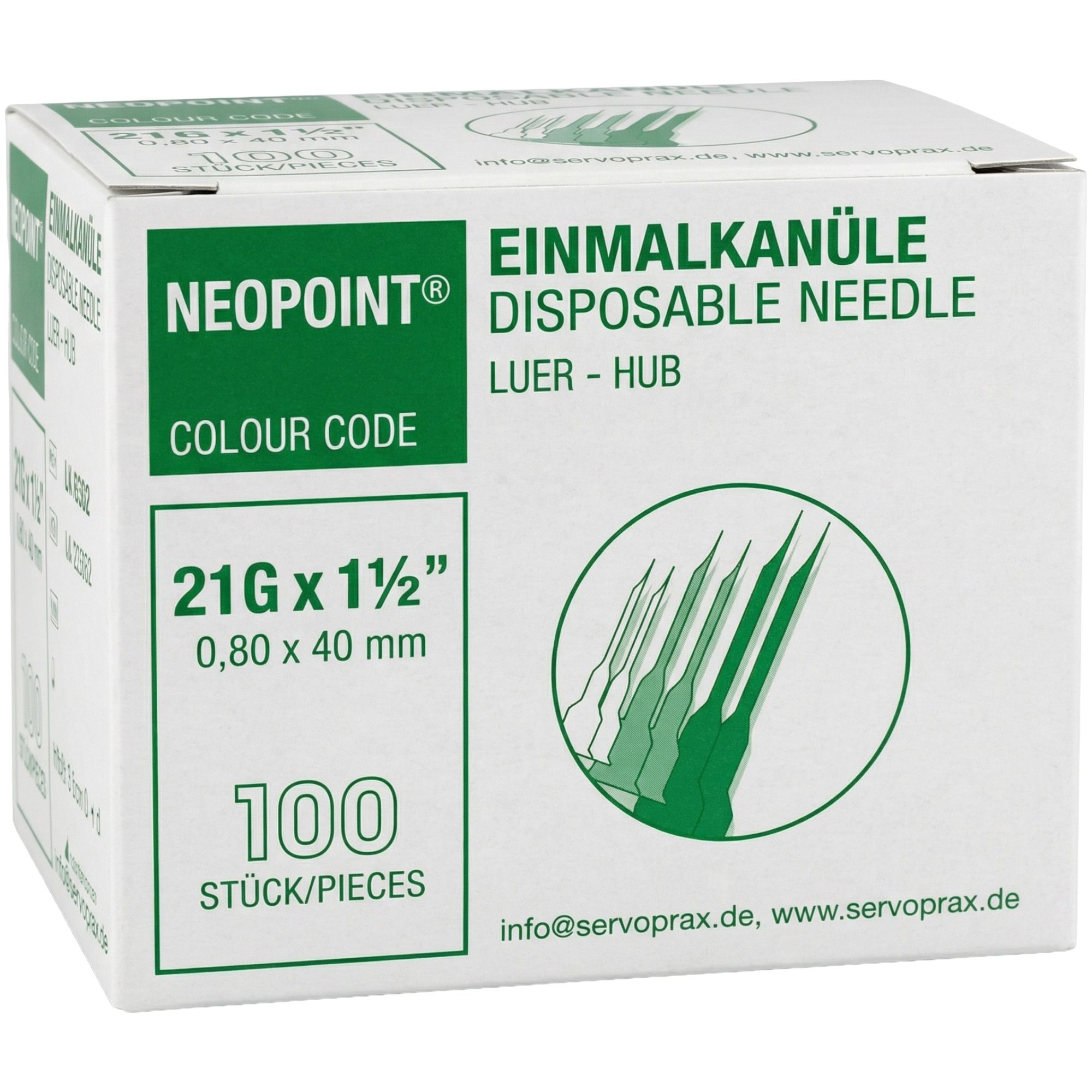 Einmalkanüle Neopoint 21 Gx1 1/2 0,8x40 mm ster. 100 St Kanüle