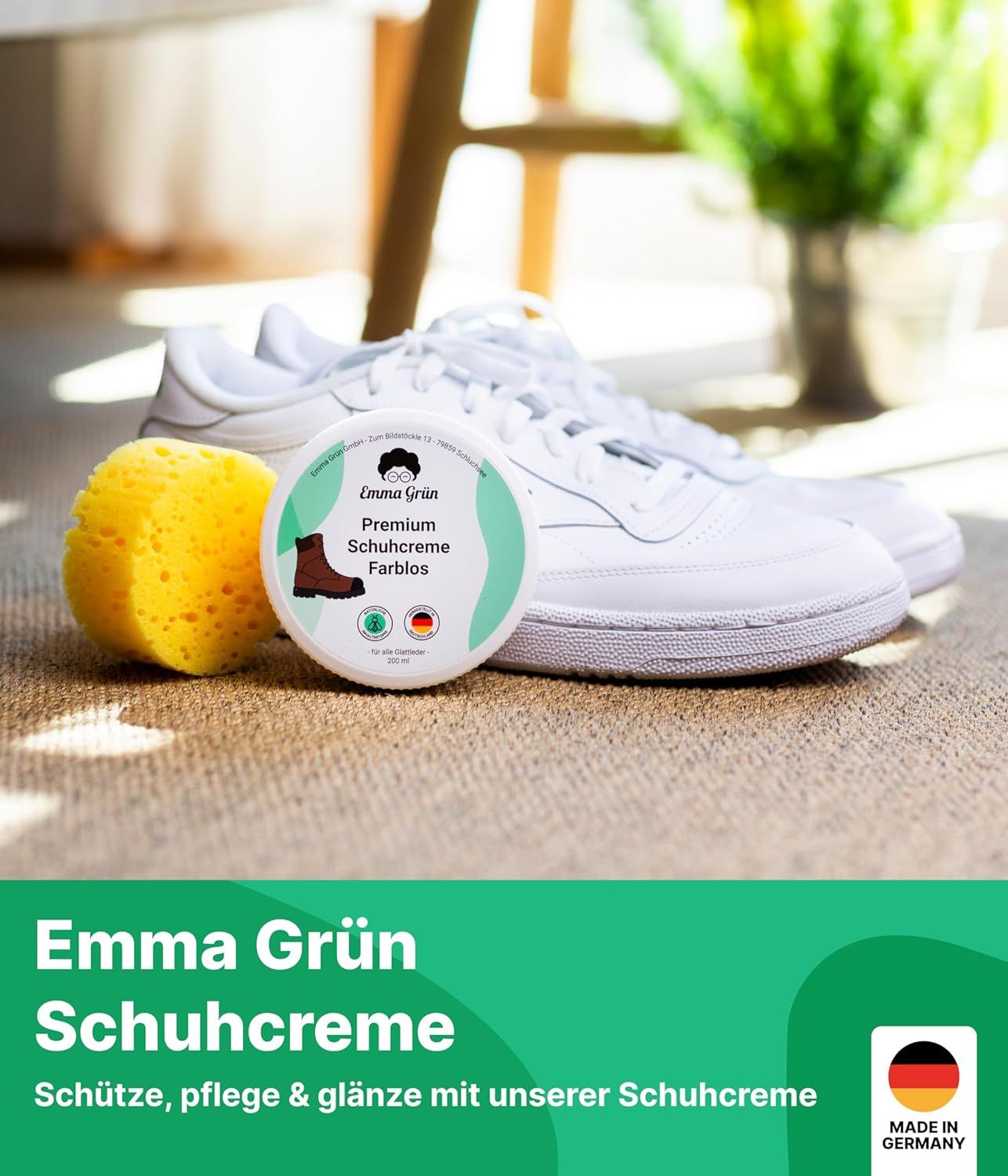 Emma Grün® Schuhcreme farblos inkl. wiederverwendbarem Schwamm