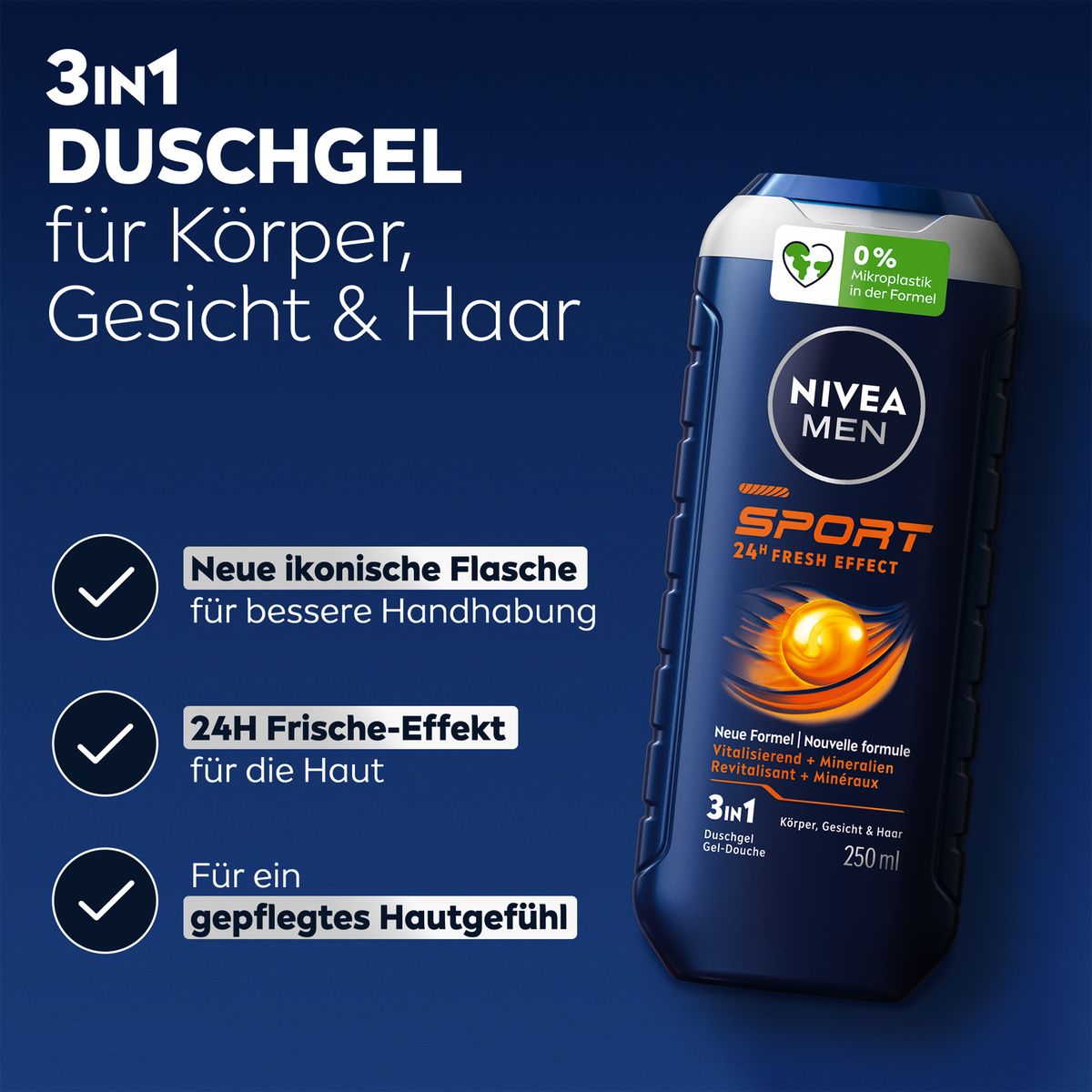 NIVEA MEN Sport Duschgel 3in1 Körper Gesicht Haar