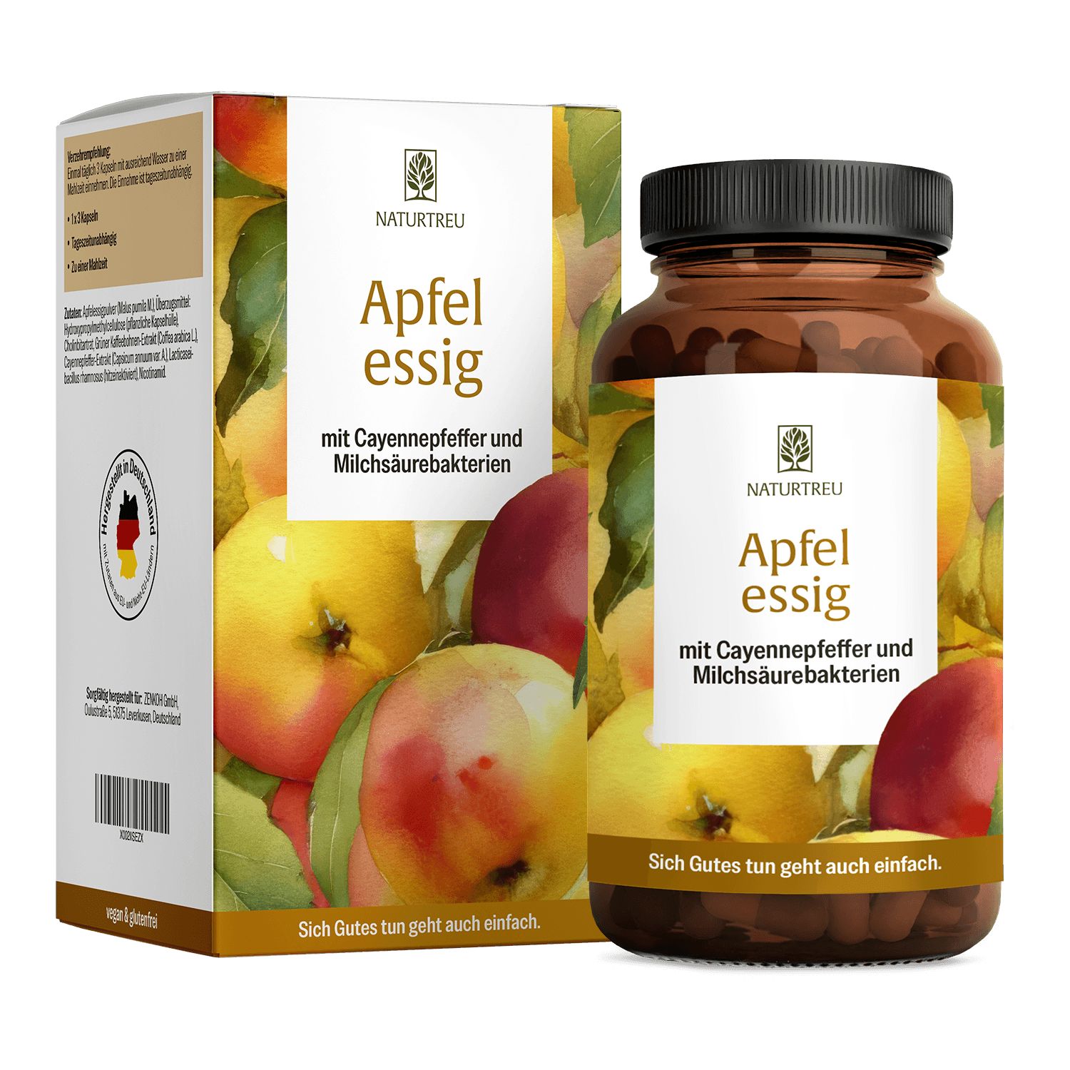 Apfelessig 1.500 mg mit Cayennepfeffer und Cholin 90 vegane Kapseln Naturtreu® 65,7 g