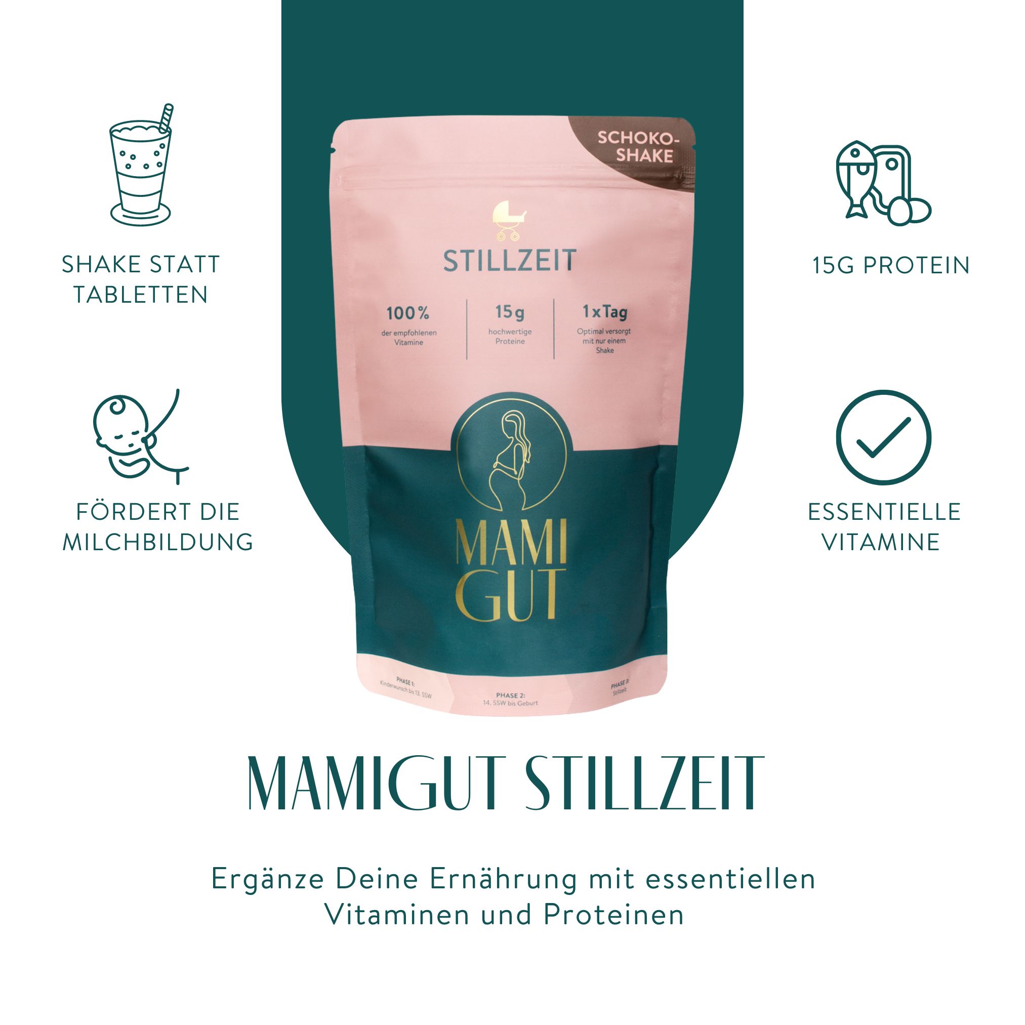 MamiGut Stillzeit Monatspaket + Shaker, Nougat