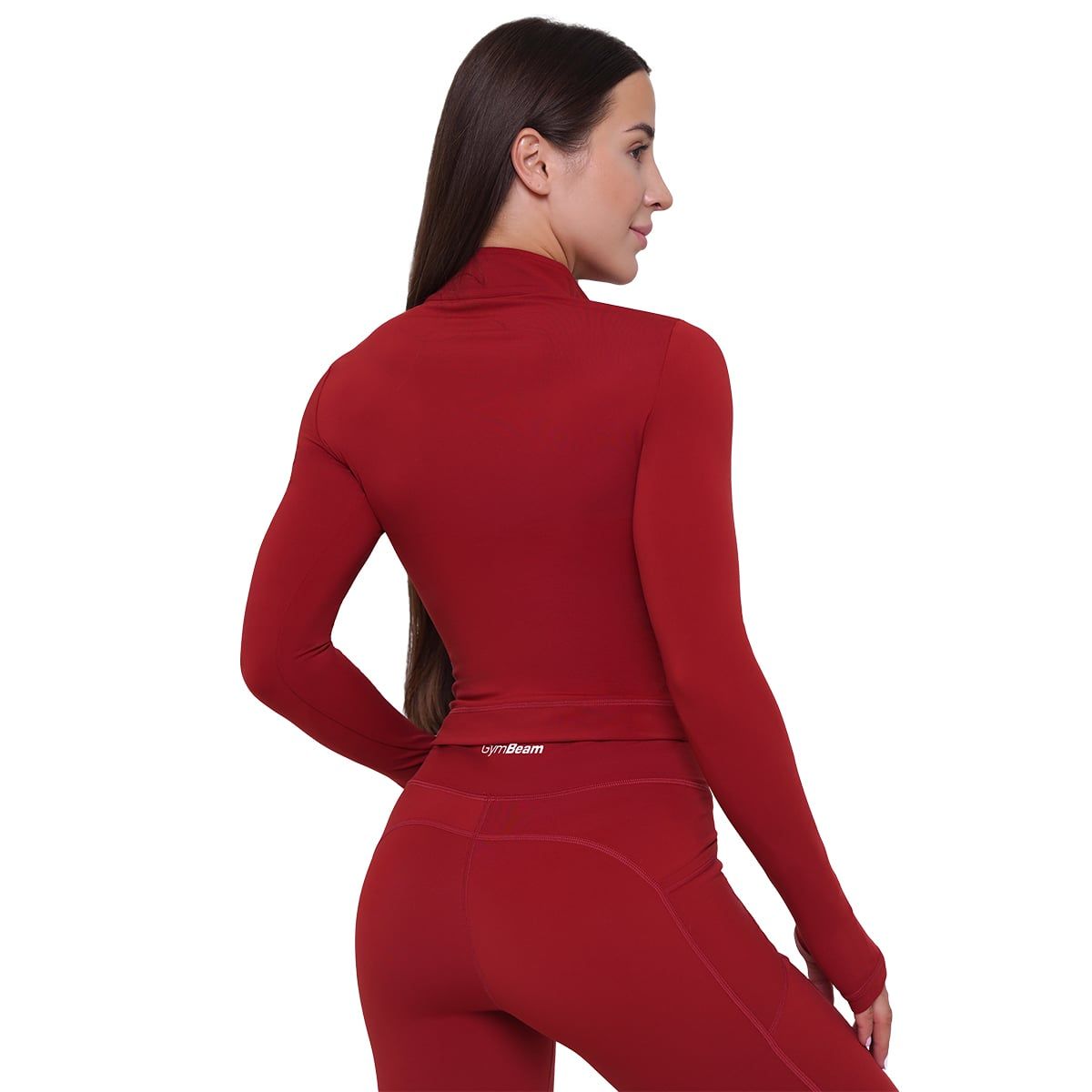 GymBeam Sport-Top Damen Ignite körpernah mit Kragen und Langarm in Dunkelrot