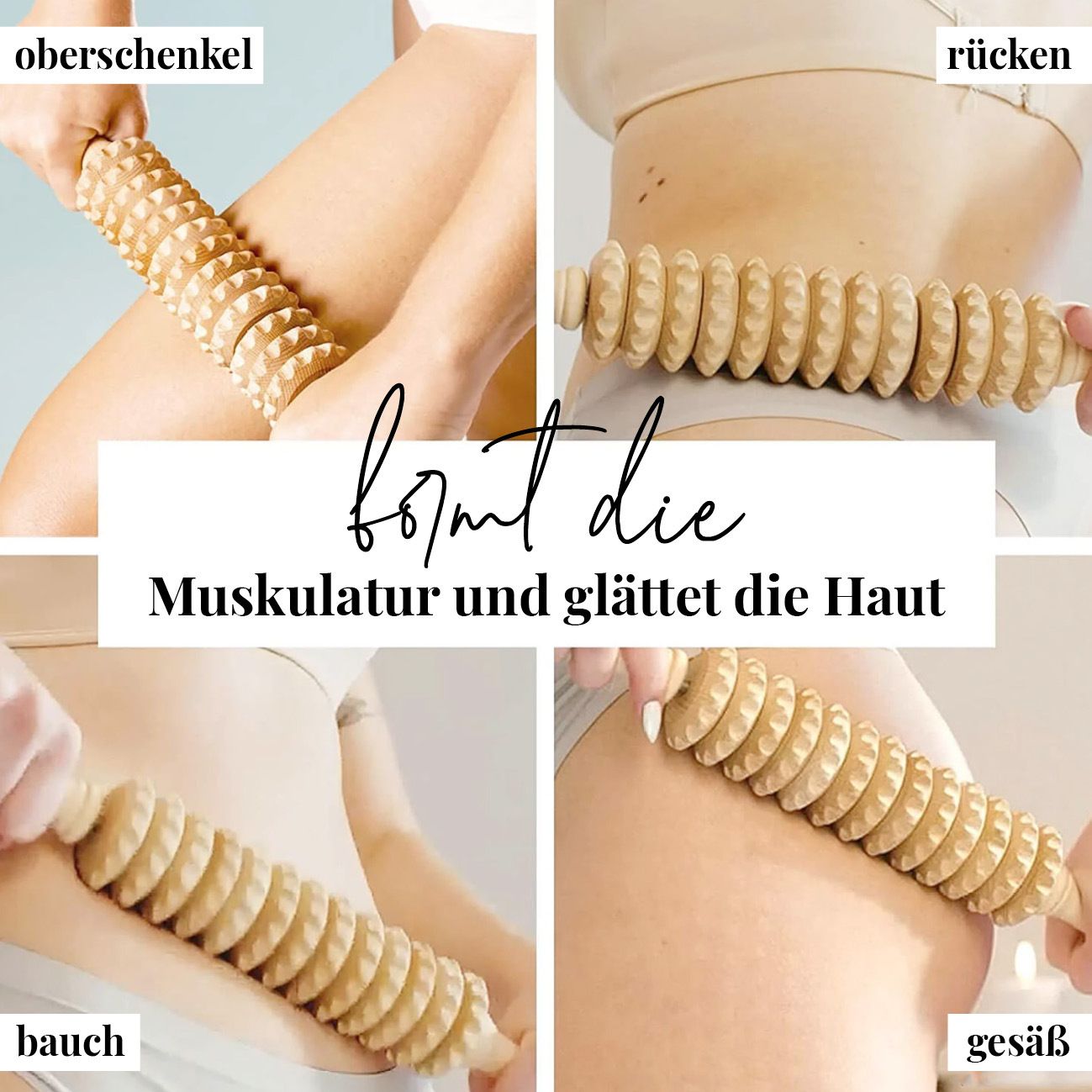 tuuli Anti Cellulite Massagegerät Massageroller Roller mit Griff Maderotherapie aus Holz