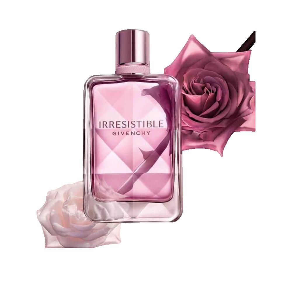 GIVENCHY IRRESISTIBLE VERY FLORAL EDP 80 ML Parfümflakon mit Rosen.