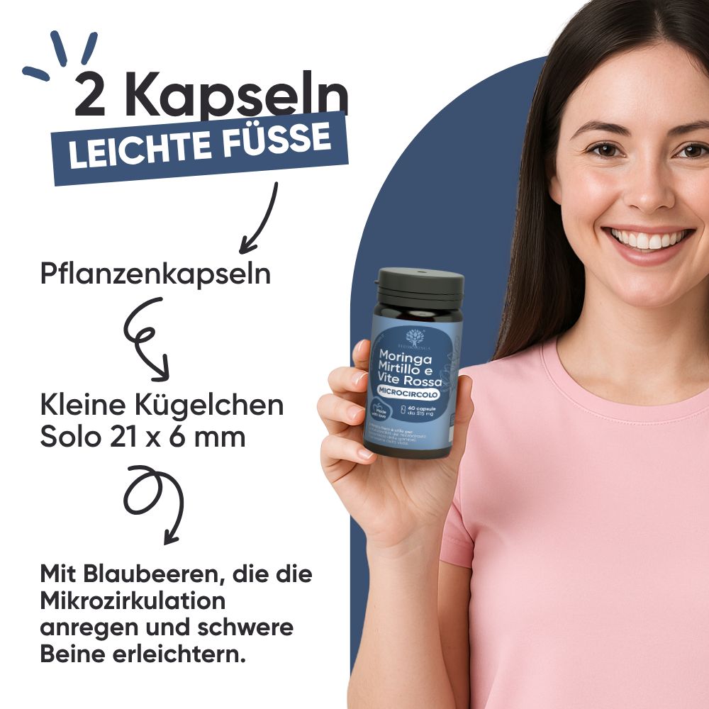 Etikett mit natürlichen Extrakten für RedMoringa MICROCIRCOLO. Mit 100% biologischer Moringa. Mehrsprachiges Etikett.