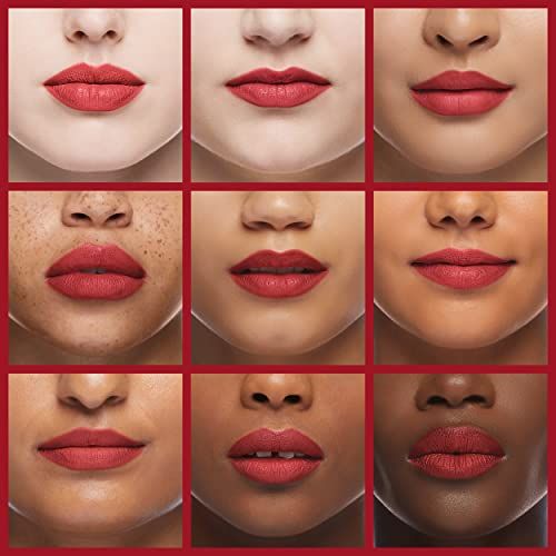 Neun Lippen von Frauen mit unterschiedlichen Hauttönen, die roten Lippenstift tragen.