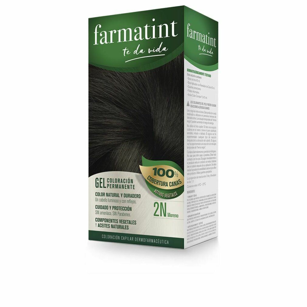 Farmatint-Packung. Gel-Haarfarbe. 100% Grauhaarabdeckung. 2N. Natürliche und dauerhafte Farbe. Ohne Ammoniak, Parabene und Silikone.