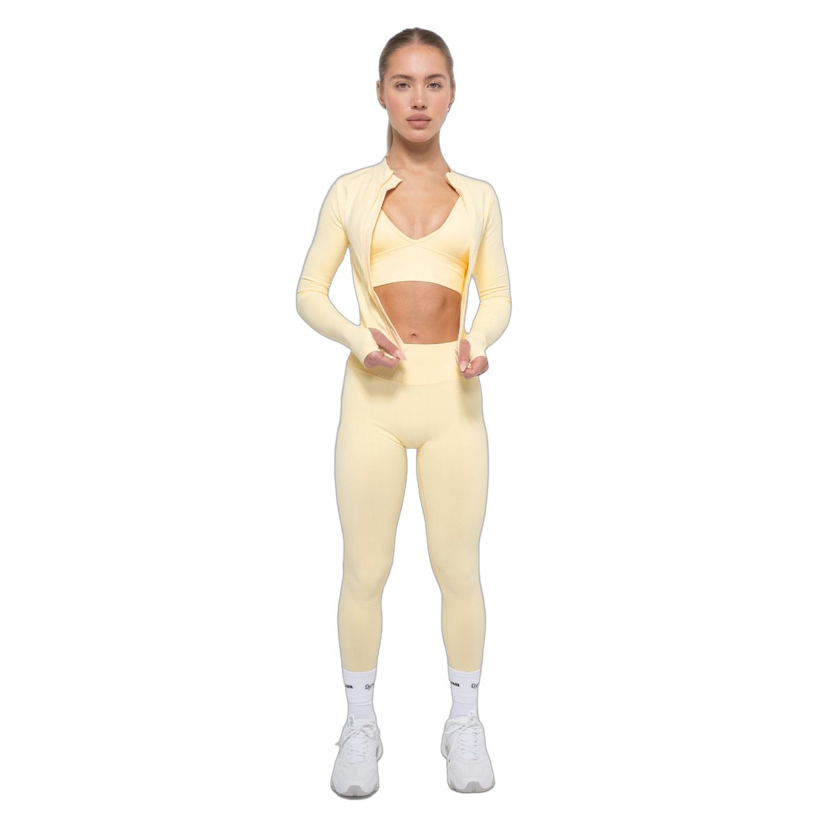 GymBeam Sport-Top Damen Slim-Fit Langarm mit Kragen Butter Yellow