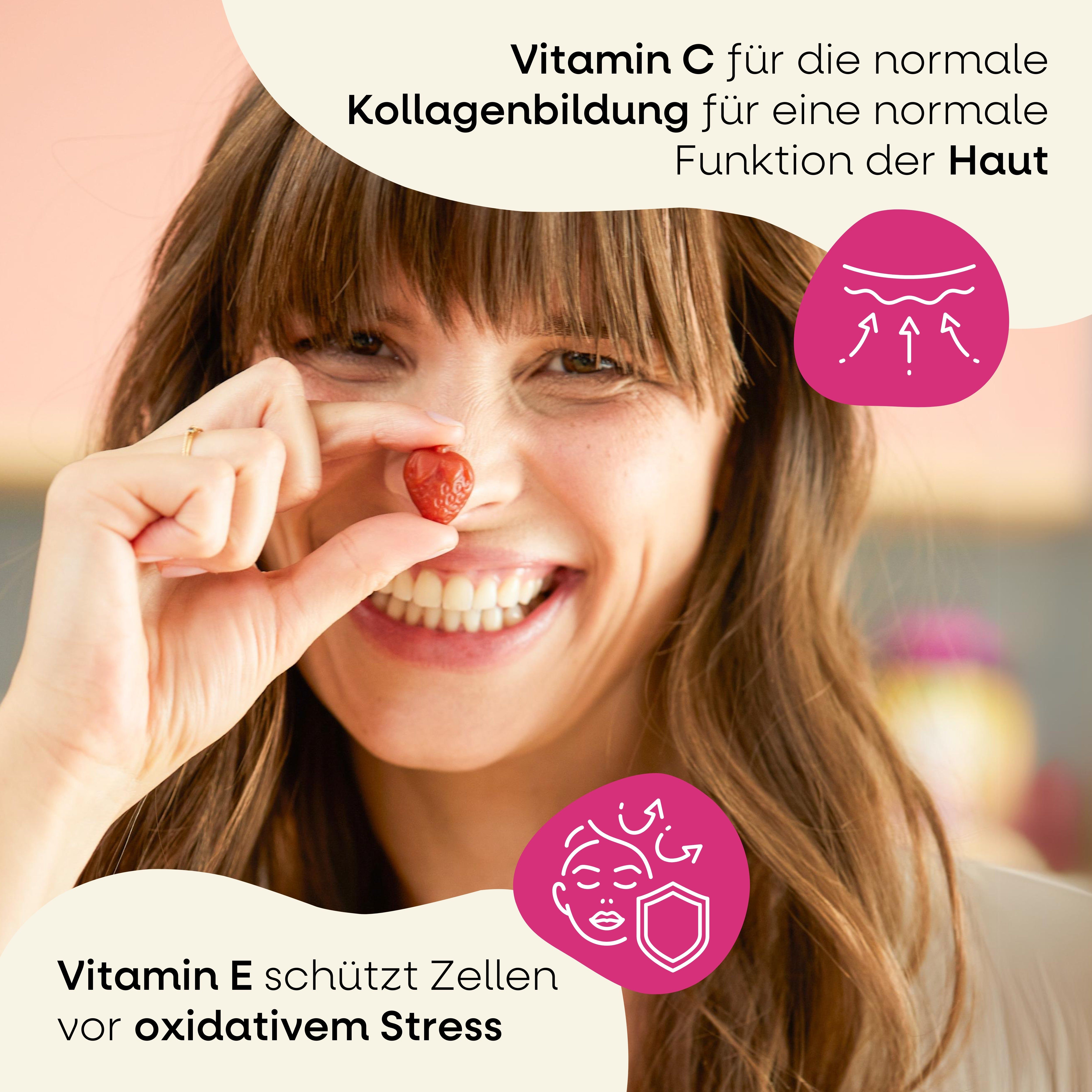 Hair Skin Nails Gummies I 4in1 mit 2500 µg Biotin, Zink, Kollagen, Silizium I Erdbeer-Geschmack I...