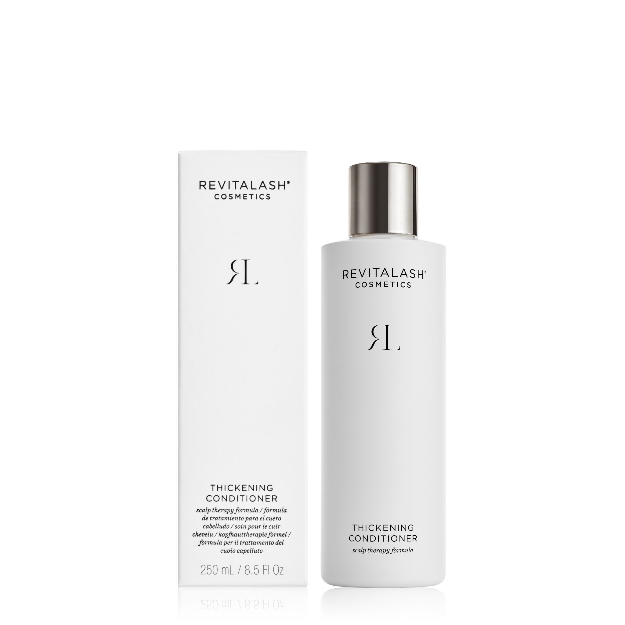 RevitaLash® Cosmetics Thickening Conditioner Flasche und Karton.