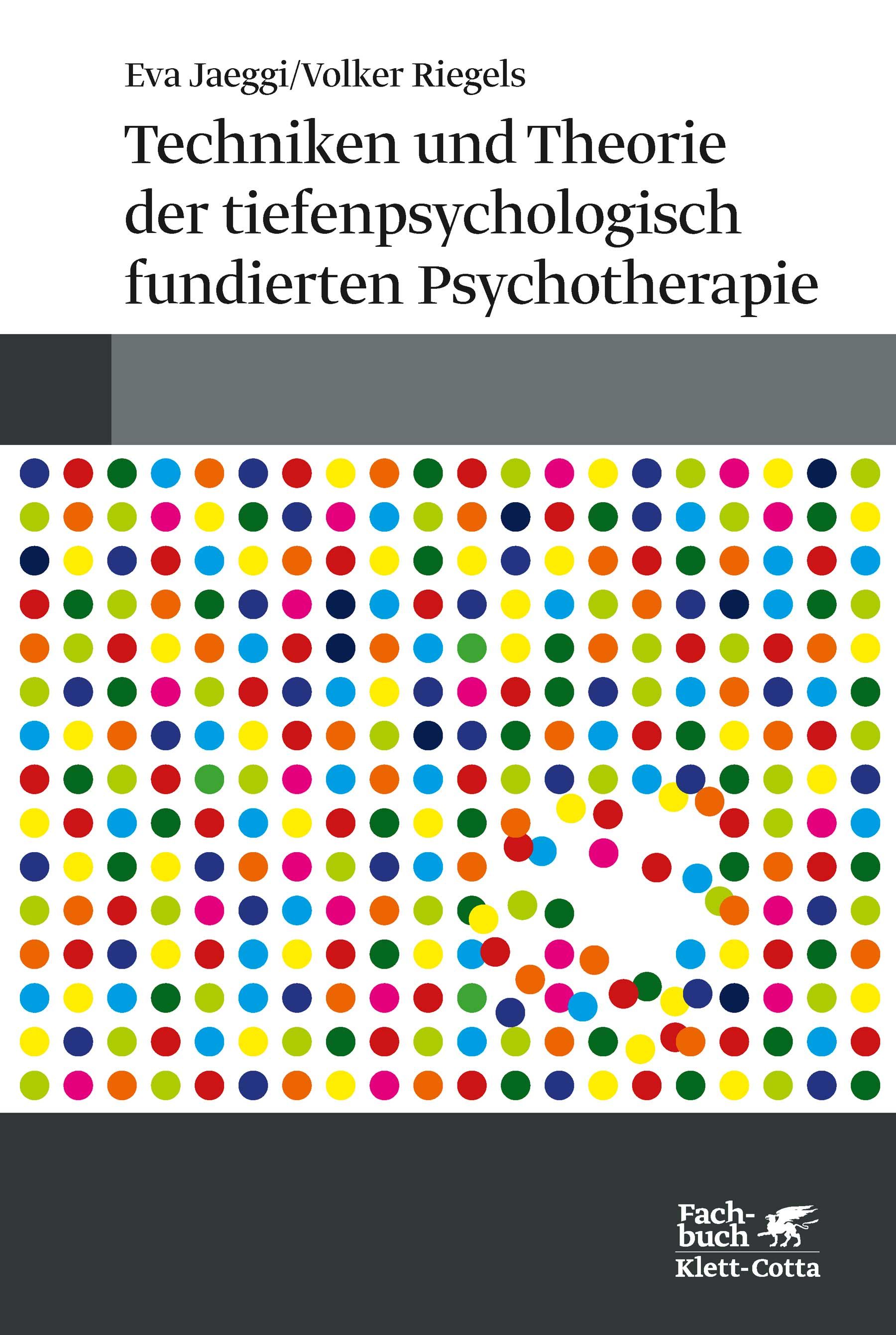 Buchcover mit Titel: Techniken und Theorie der tiefenpsychologisch fundierten Psychotherapie. Bunte Punkte auf weißem Grund.