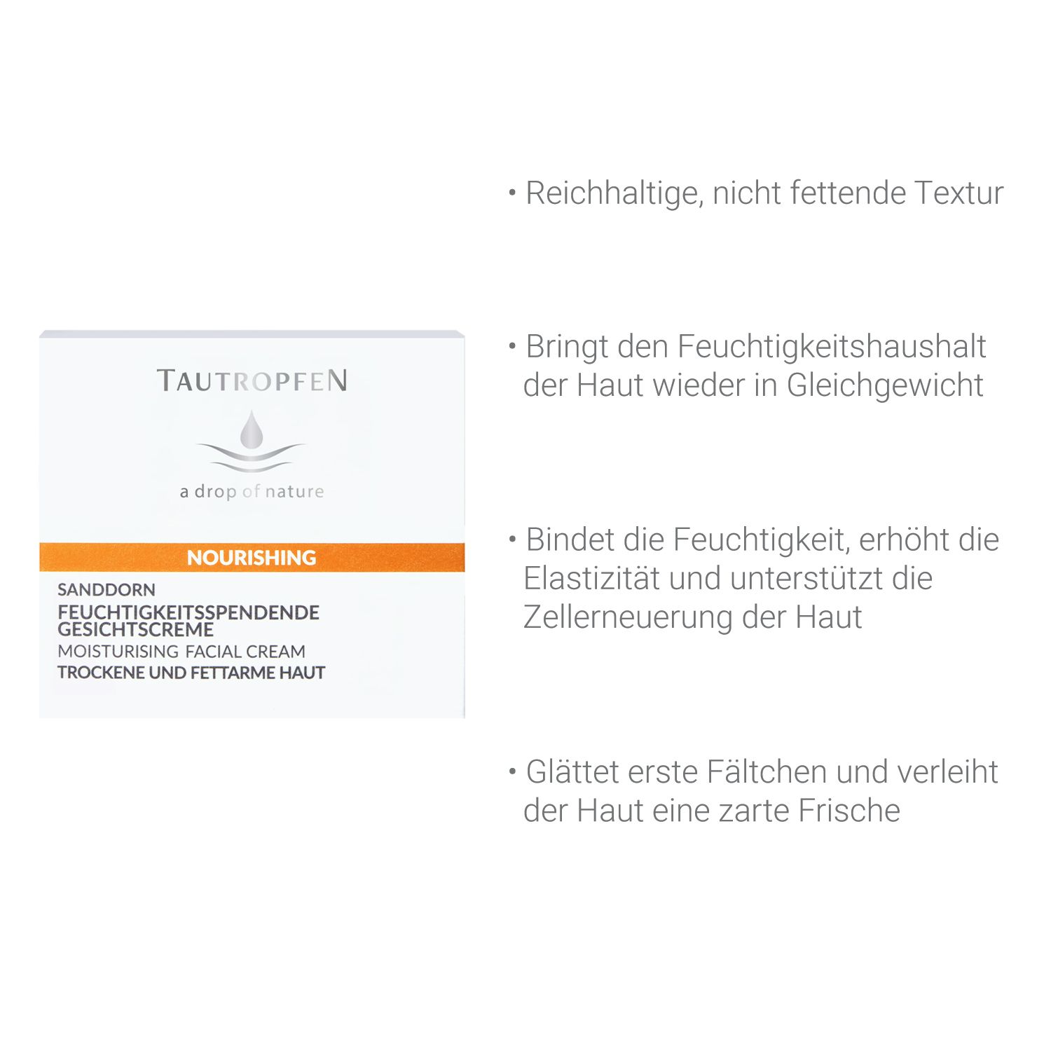TAUTROPFEN Sanddorn Feuchtigkeitsspendende Gesichtscreme für trockene Haut
