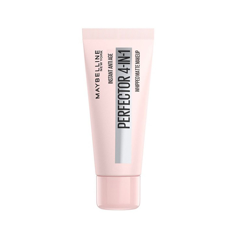 Rosa Tube mit Produkt. Aufschrift: Maybelline New York, Perfector 4-in-1, Instant Anti-Age, Whipped Matte Makeup.