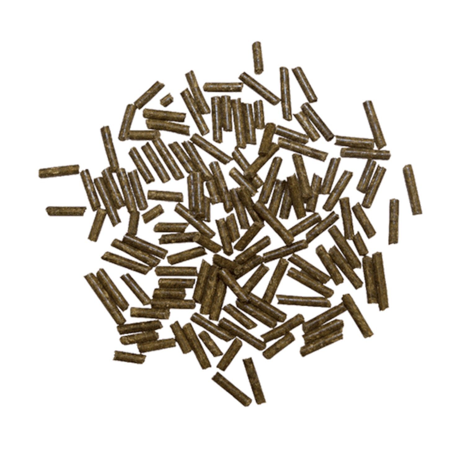 Haufen von braunen, zylindrischen Pellets. Einzelne Pellets sind sichtbar.