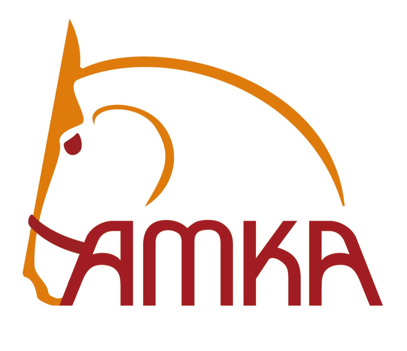 AMKA-Logo: Pferdekopf-Silhouette in Orange und Rot, darunter der Schriftzug AMKA.