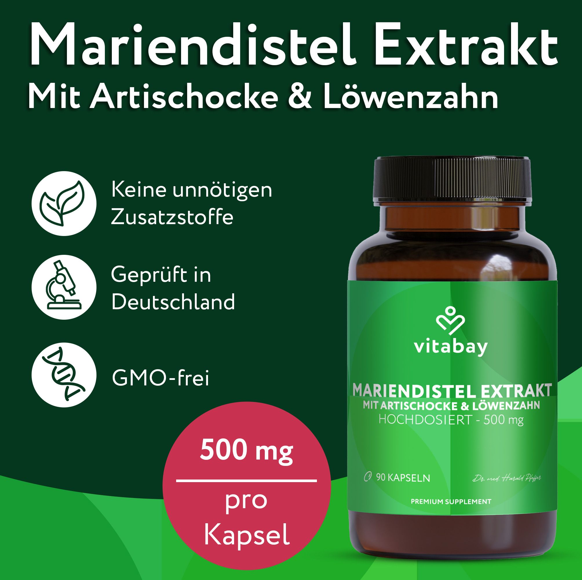 Rückseite einer Vitabay Mariendistel Komplex Dose mit Nährwertangaben und Inhaltsstoffen.