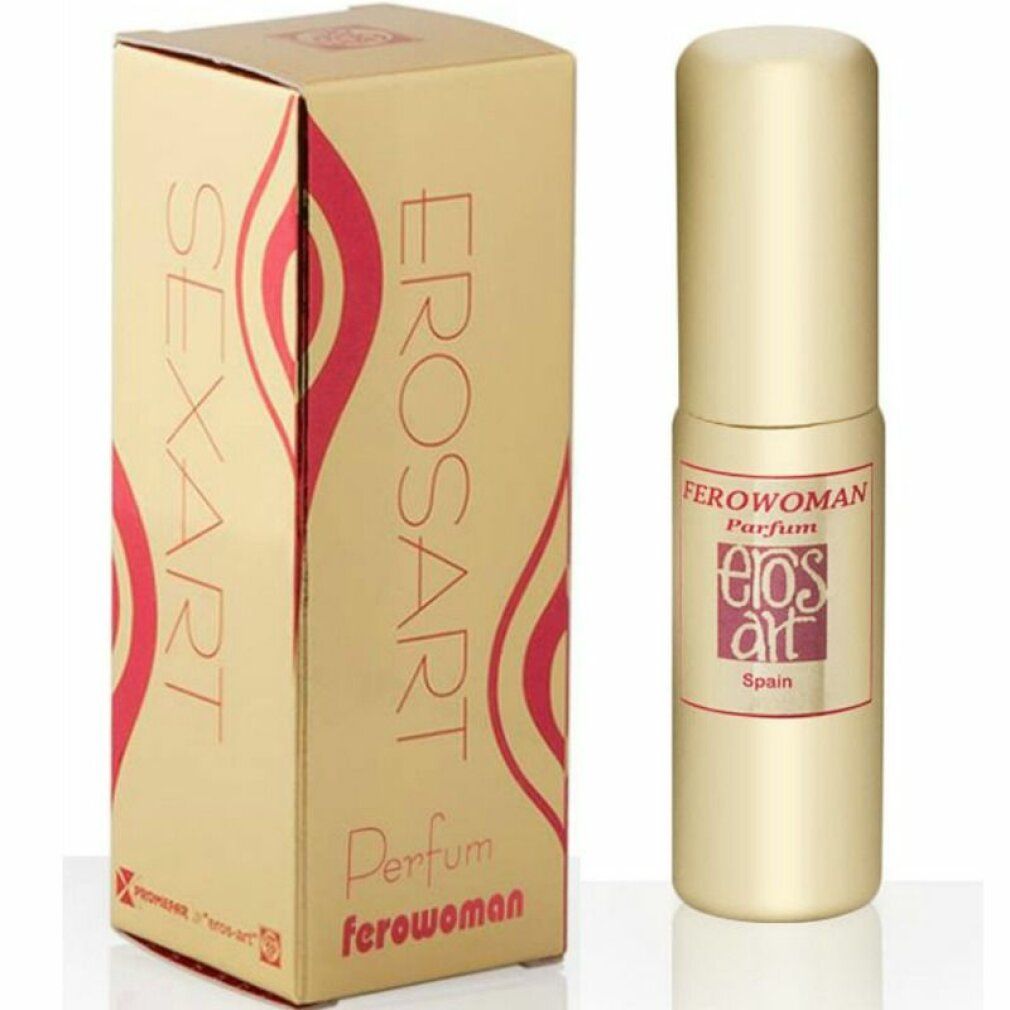Goldfarbene Verpackung und Flakon. Auf der Verpackung steht "SEXART" und "EROSART". Auf dem Flakon steht "Ferowoman Parfum Eros Art Spain".