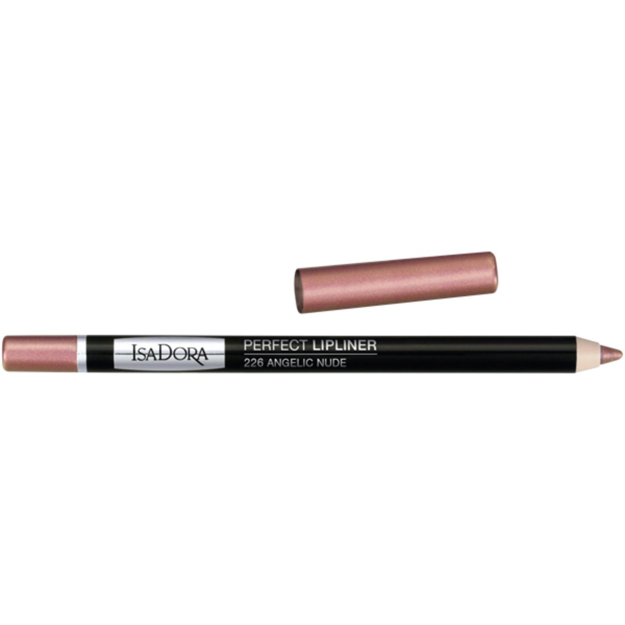 IsaDora Perfect Lipliner, Farbe 226 Angelic Nude. Schwarzer Stift, Deckel und Spitze rosa.