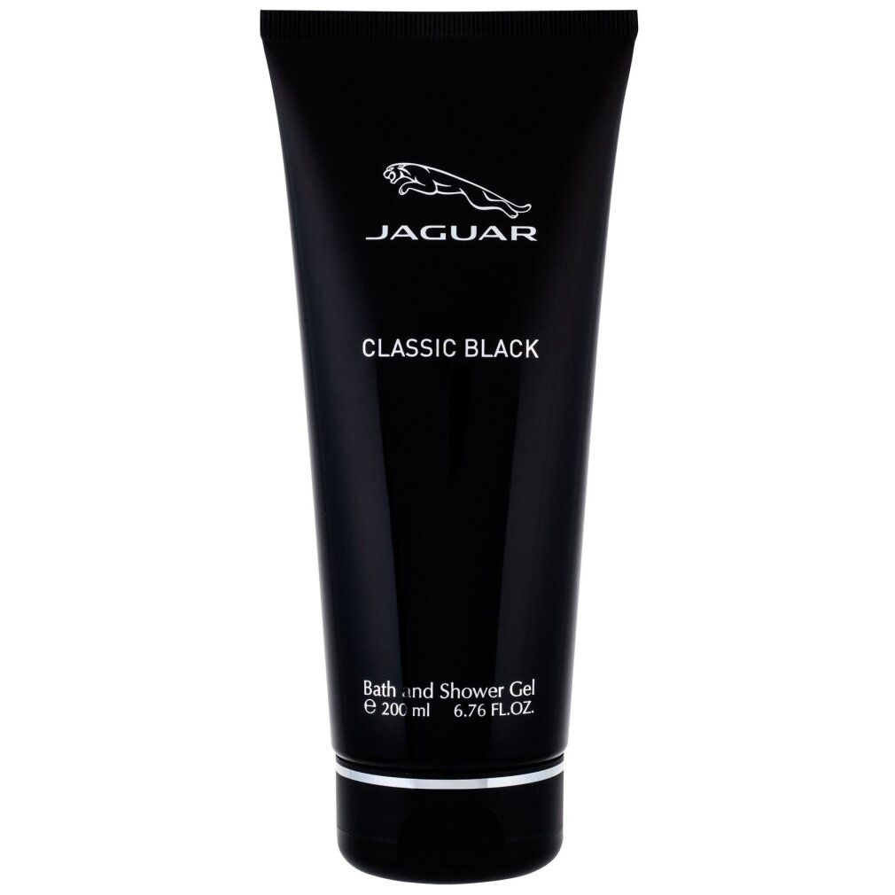 Schwarze Tube mit Jaguar-Logo und Schriftzug CLASSIC BLACK. Enthält Bath and Shower Gel.