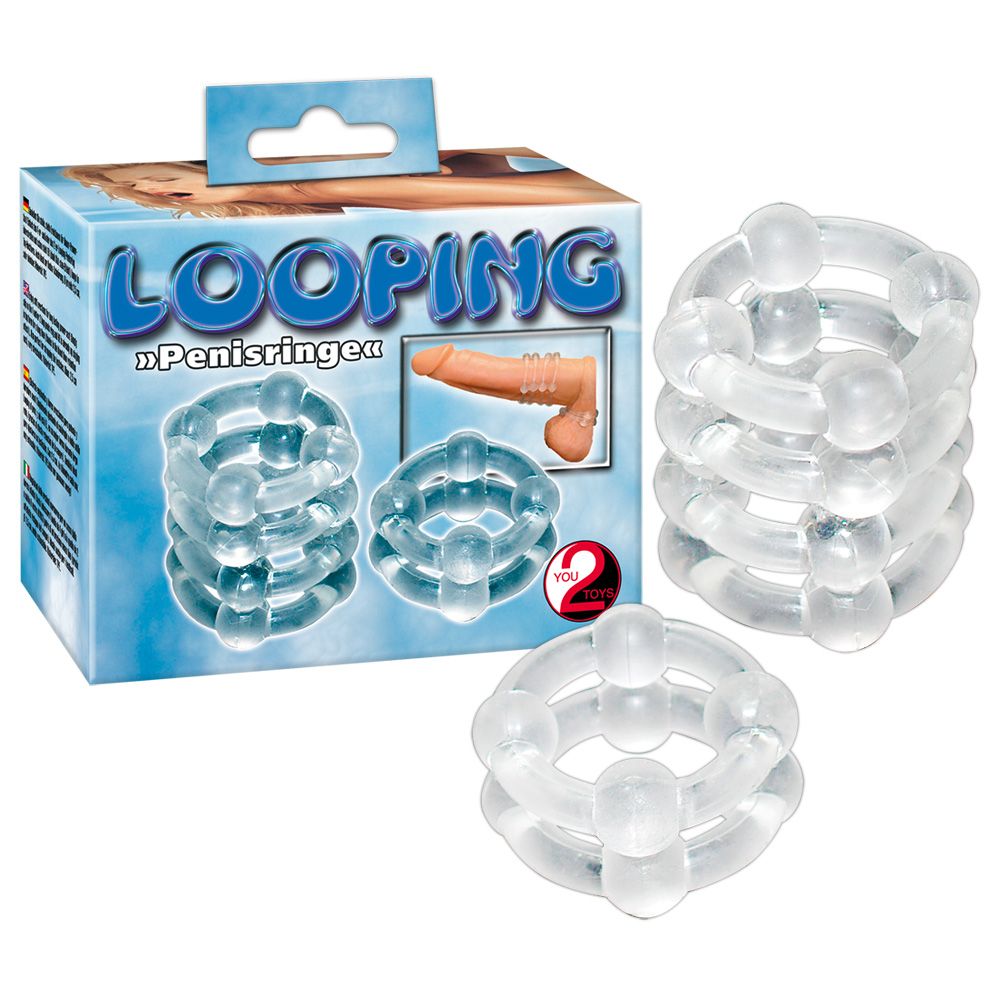 Produktverpackung mit Produktabbildungen. Aufschrift: LOOPING, Penisringe, You2Toys.