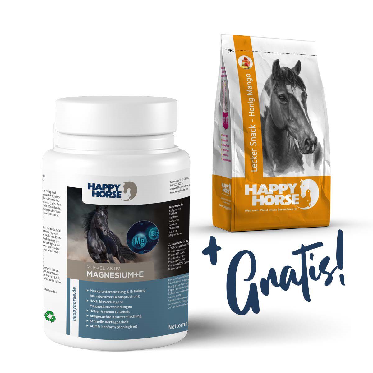 Happy Horse Magnesium E + Lecker Snack Honig-Mango Gratis!