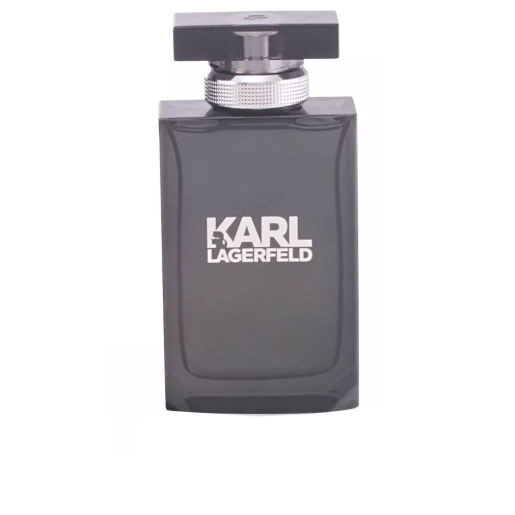 Schwarzer Flakon. Aufschrift KARL LAGERFELD. Silberner Verschluss.