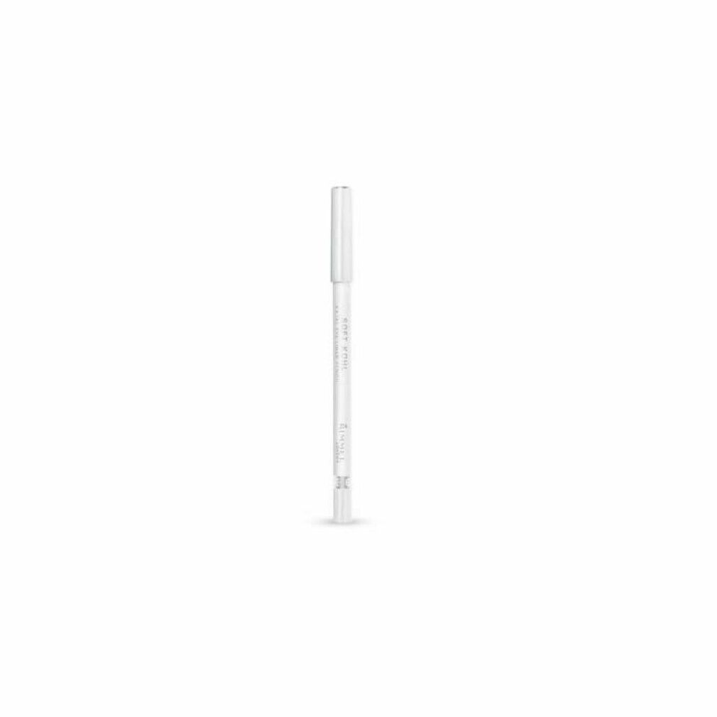 Weißer Kajalstift. Aufschrift: Rimmel London Soft Khol Kajal Eyeliner Pencil 071. Spitze und Kappe weiß.