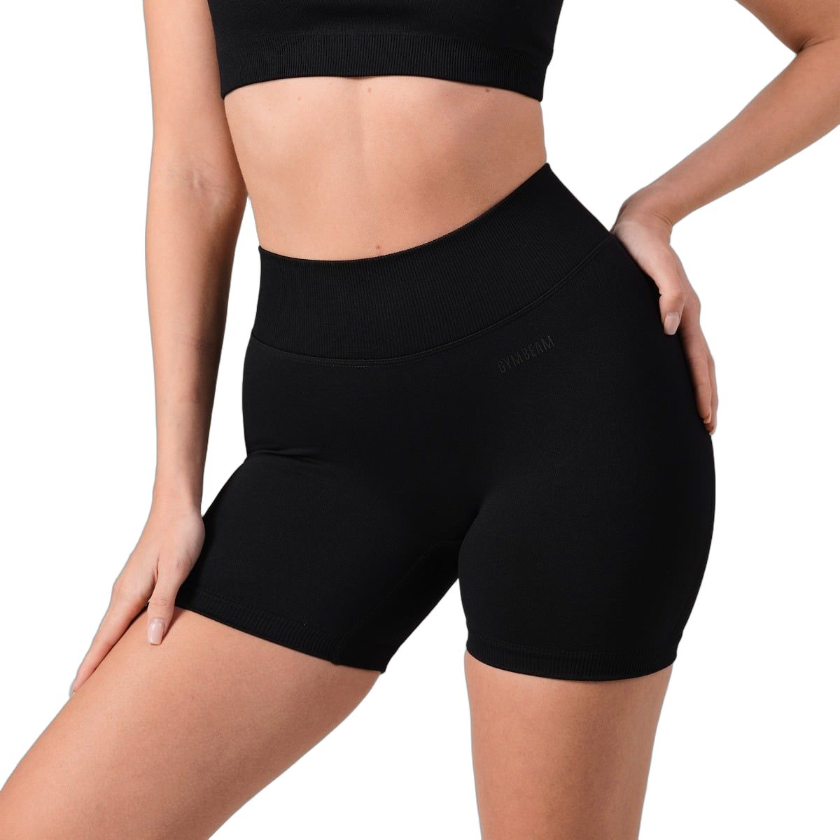 GymBeam Shorts Damen slim mit hoher Taille und Gummizug Black