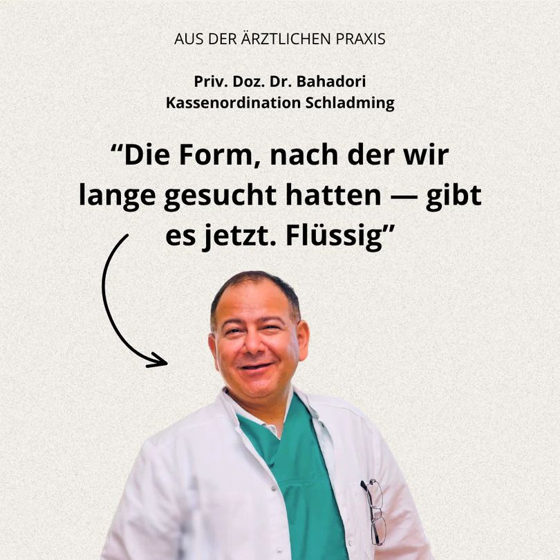 Porträt eines Arztes mit Zitat über flüssige Form.