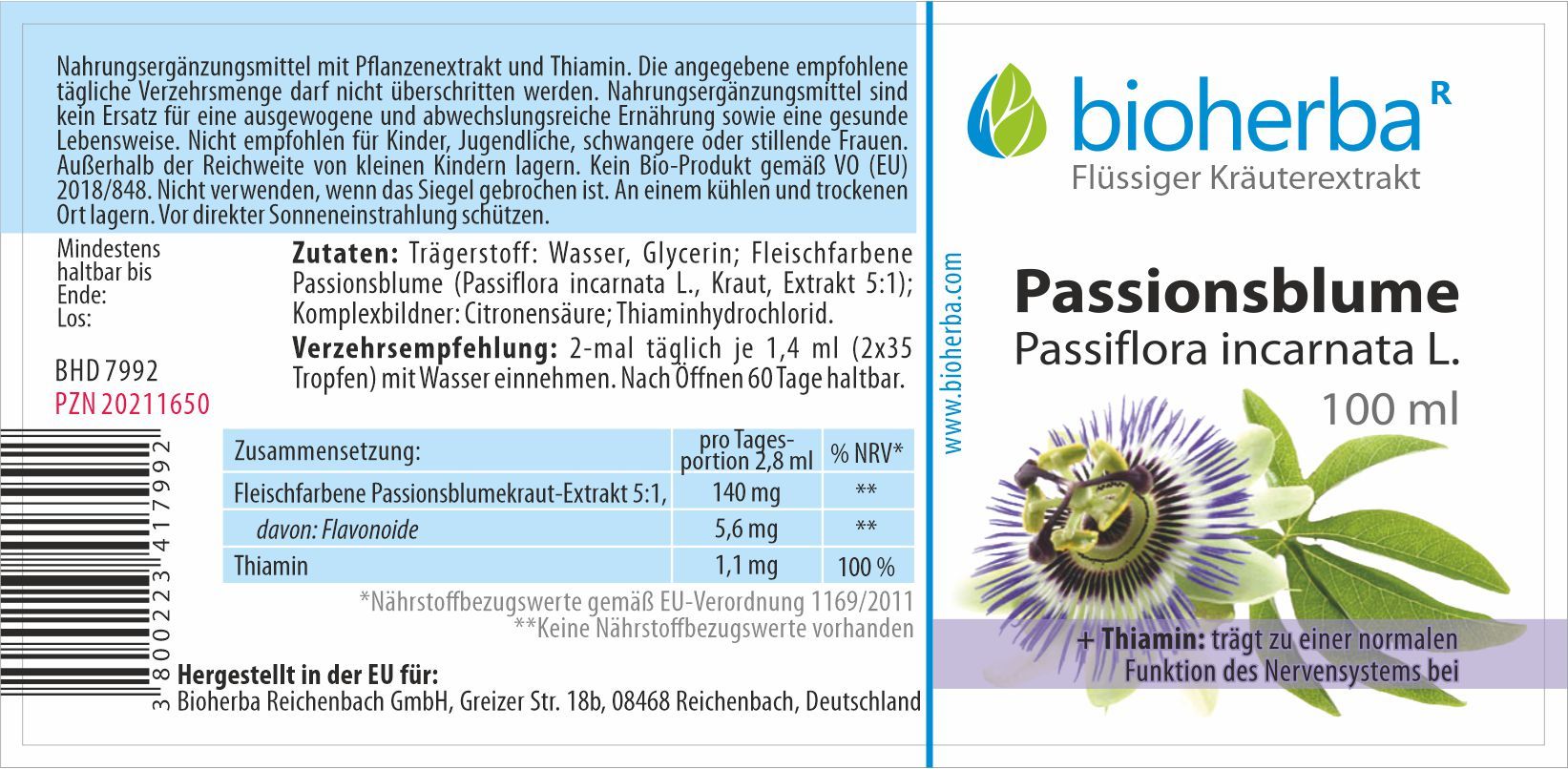 Bioherba Passionsblume Passiflora incarnata L. Tropfen Tinktur