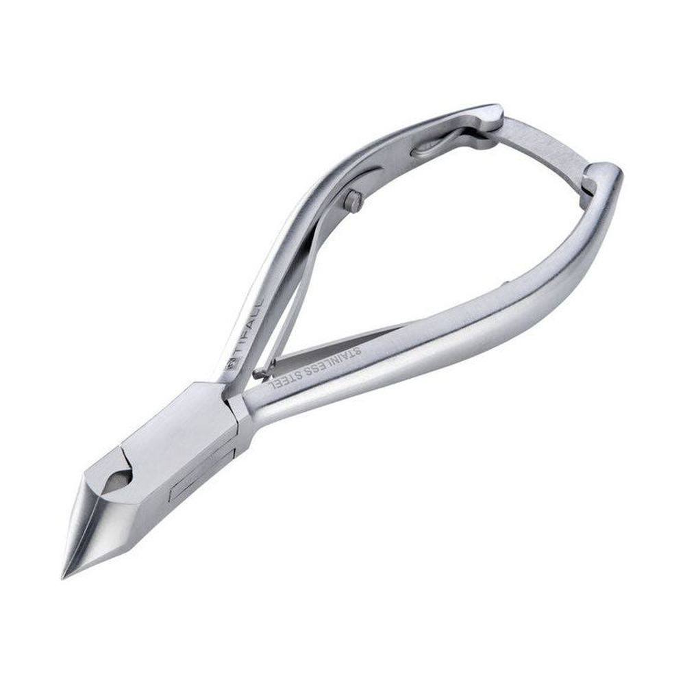 Nagelzange aus Edelstahl. Sichtbar sind die Griffe und die Schneide. Aufschrift: TIFALL, STAINLESS STEEL.