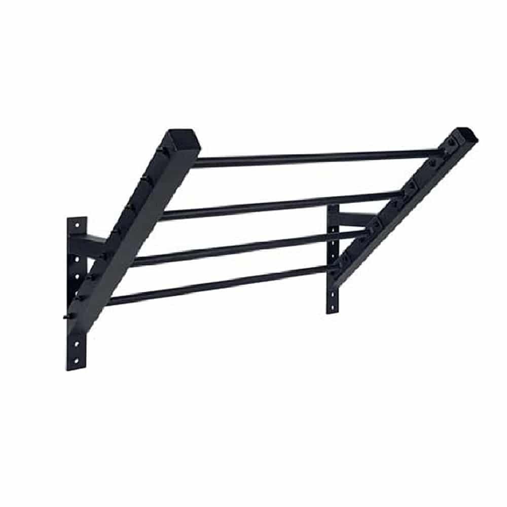Schwarze Klimmzugstange mit mehreren horizontalen Stangen. Wandmontage. Für Fitness-Übungen.
