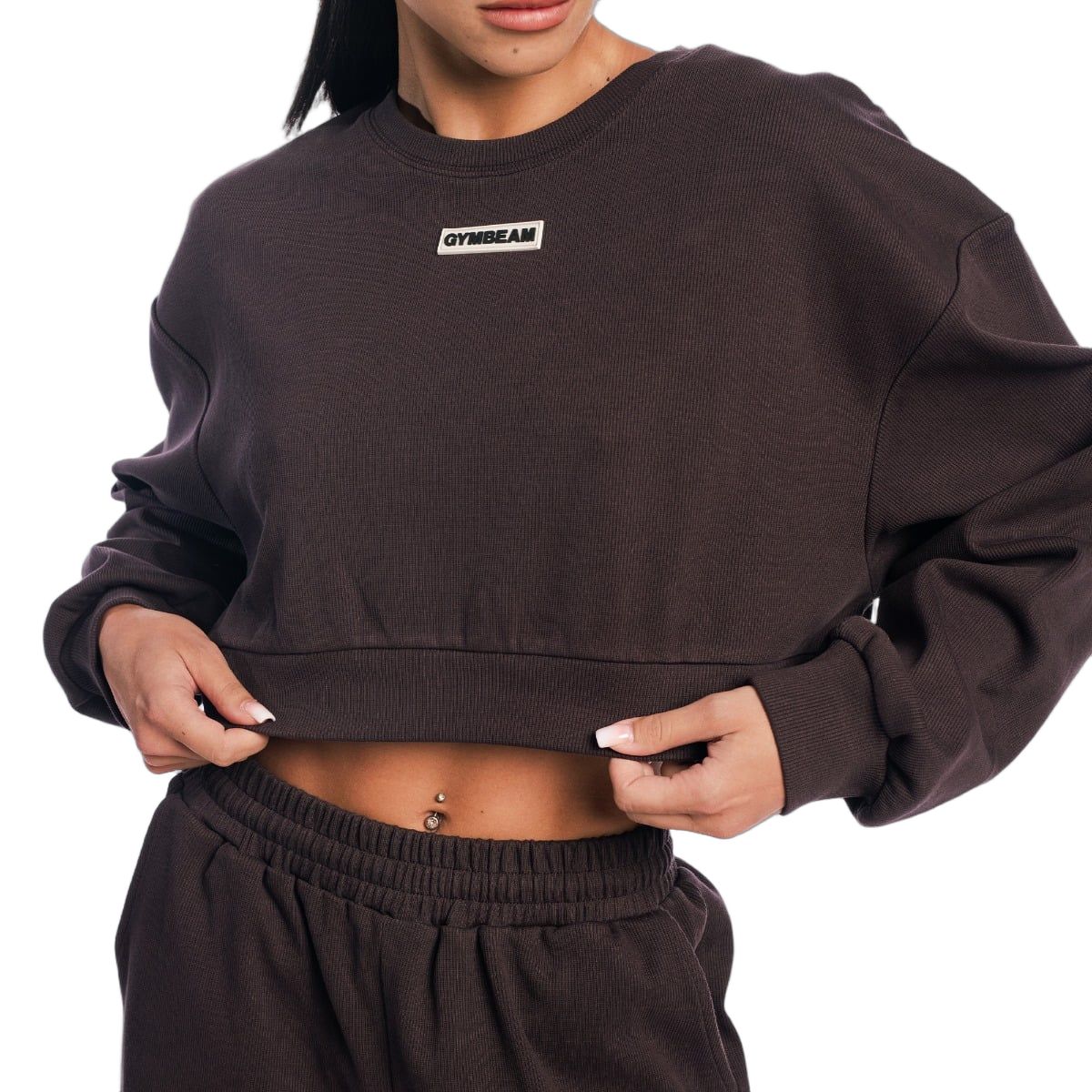 GymBeam Sweatshirt Damen Cropped Oversized ohne Kapuze Tee Brown
