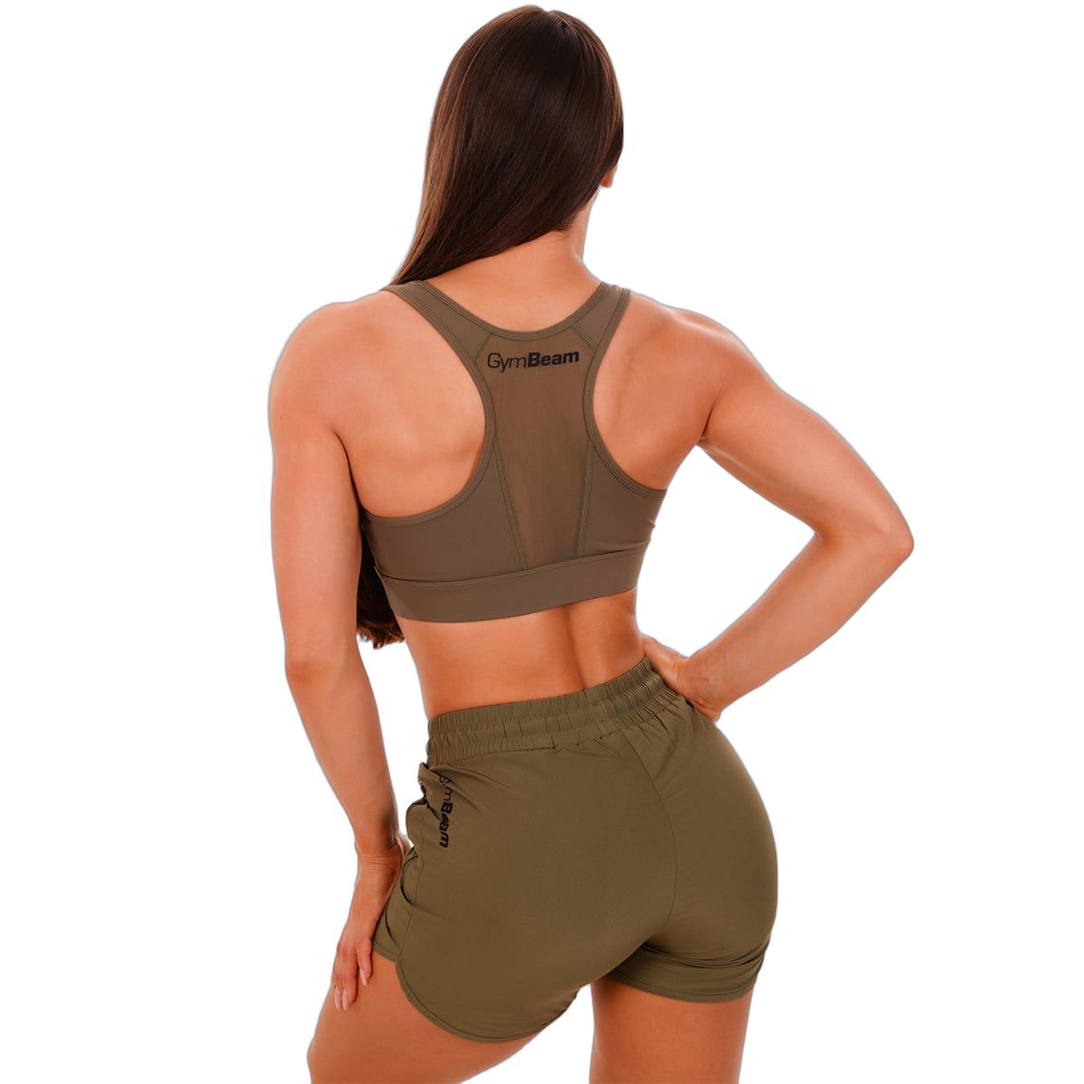 GymBeam Sport-BH Damen Mesh-Panel mit breiten Trägern in Oliv