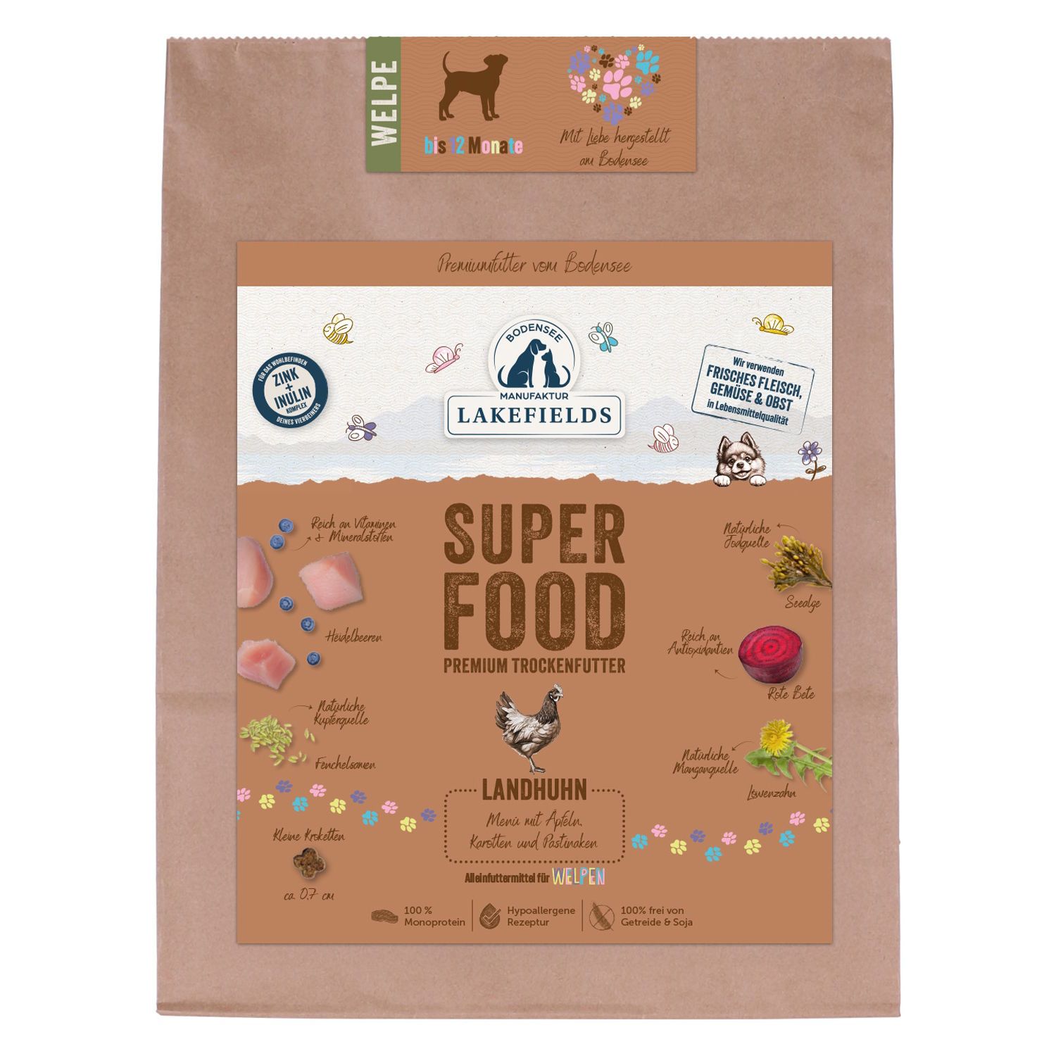 Lakefields - Superfood Premium Hundefutter Landhuhn Komplettmenü für Welpen 1000 g
