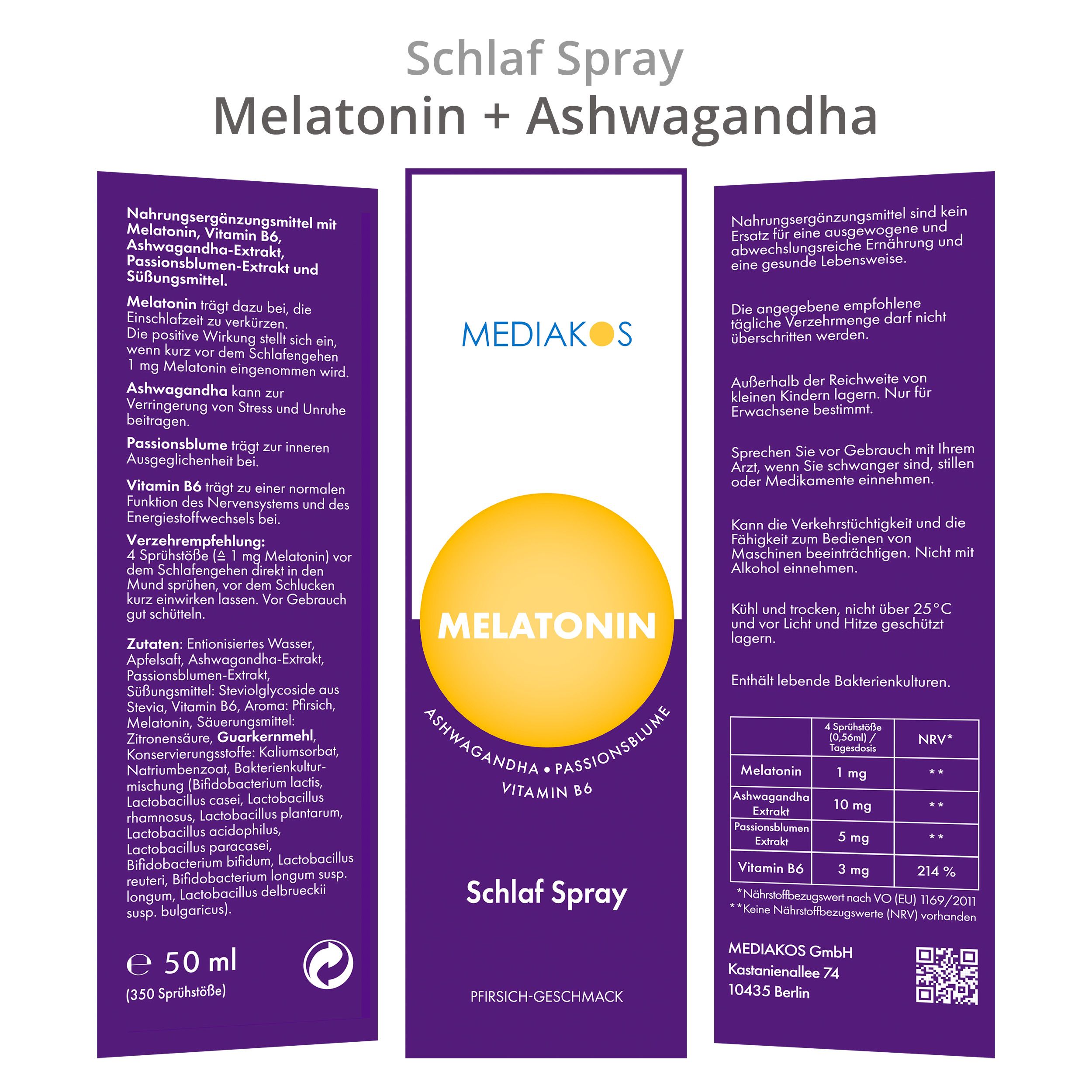 Mediakos® Melatonin Ashwagandha Schlaf Spray