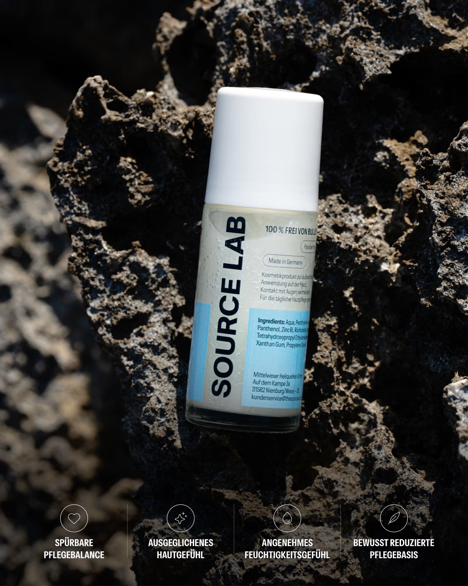 SOURCE LAB Deodorant Roll-on Sensitiv auf Felsen.