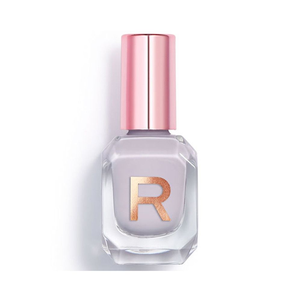 Nagellackflasche mit rosafarbenem Deckel. Auf der Vorderseite ein goldfarbenes "R".