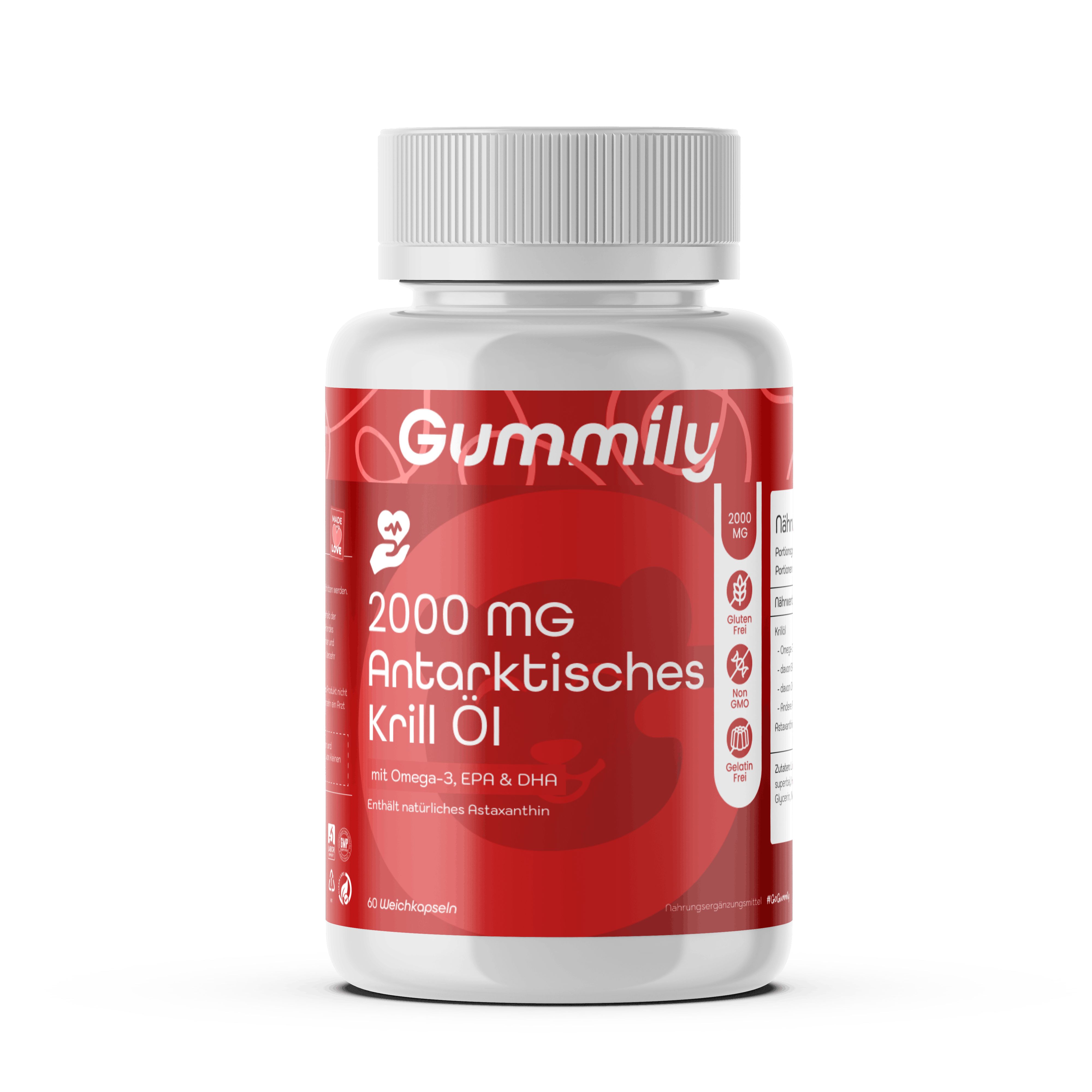 Gummily® Antarktisches Krillöl Kapseln - Omega 3 EPA DHA Astaxanthin 60 St Weichkapseln