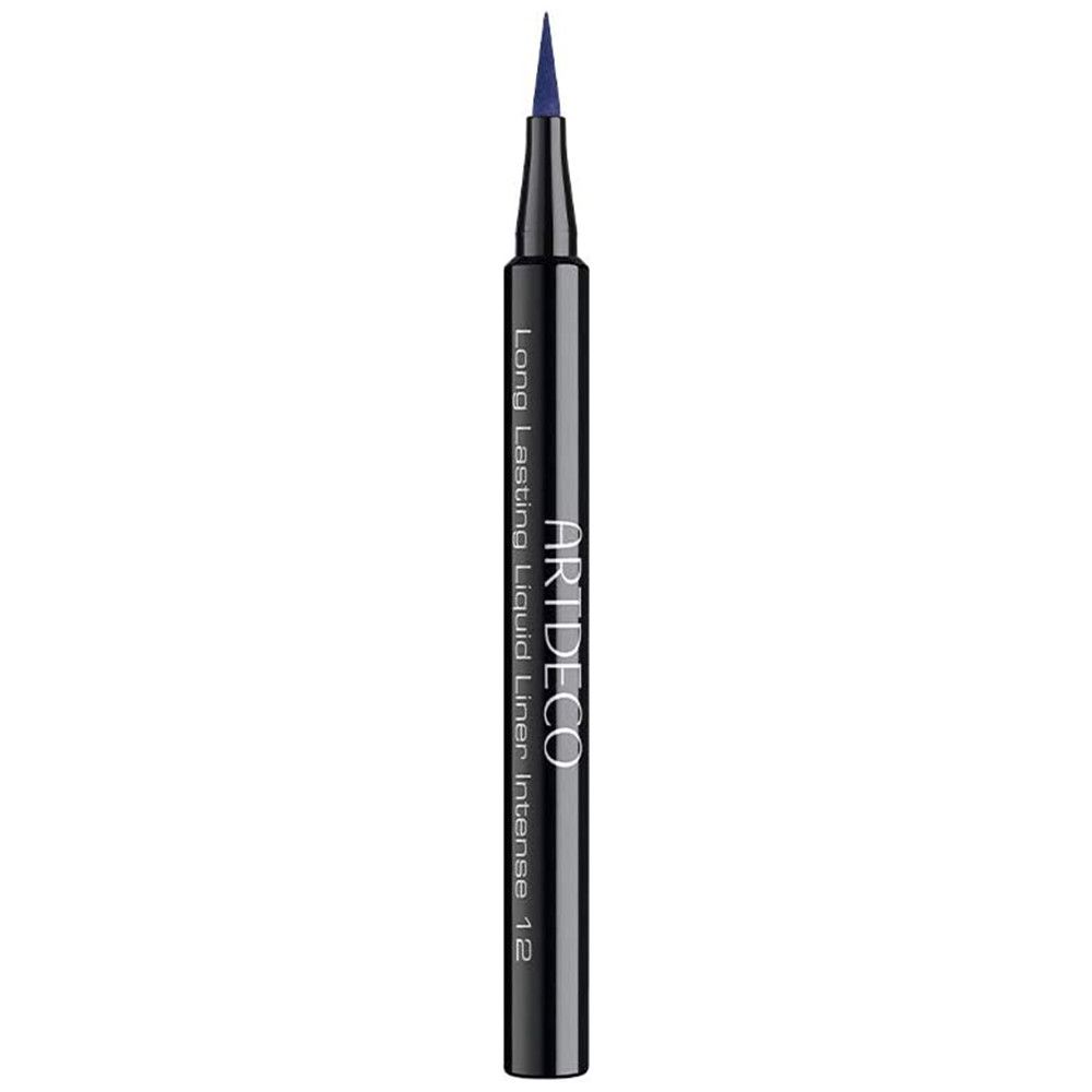 Schwarzer Eyeliner-Stift mit blauer Spitze. Aufschrift: ARTDECO Long Lasting Liquid Liner Intense 12.