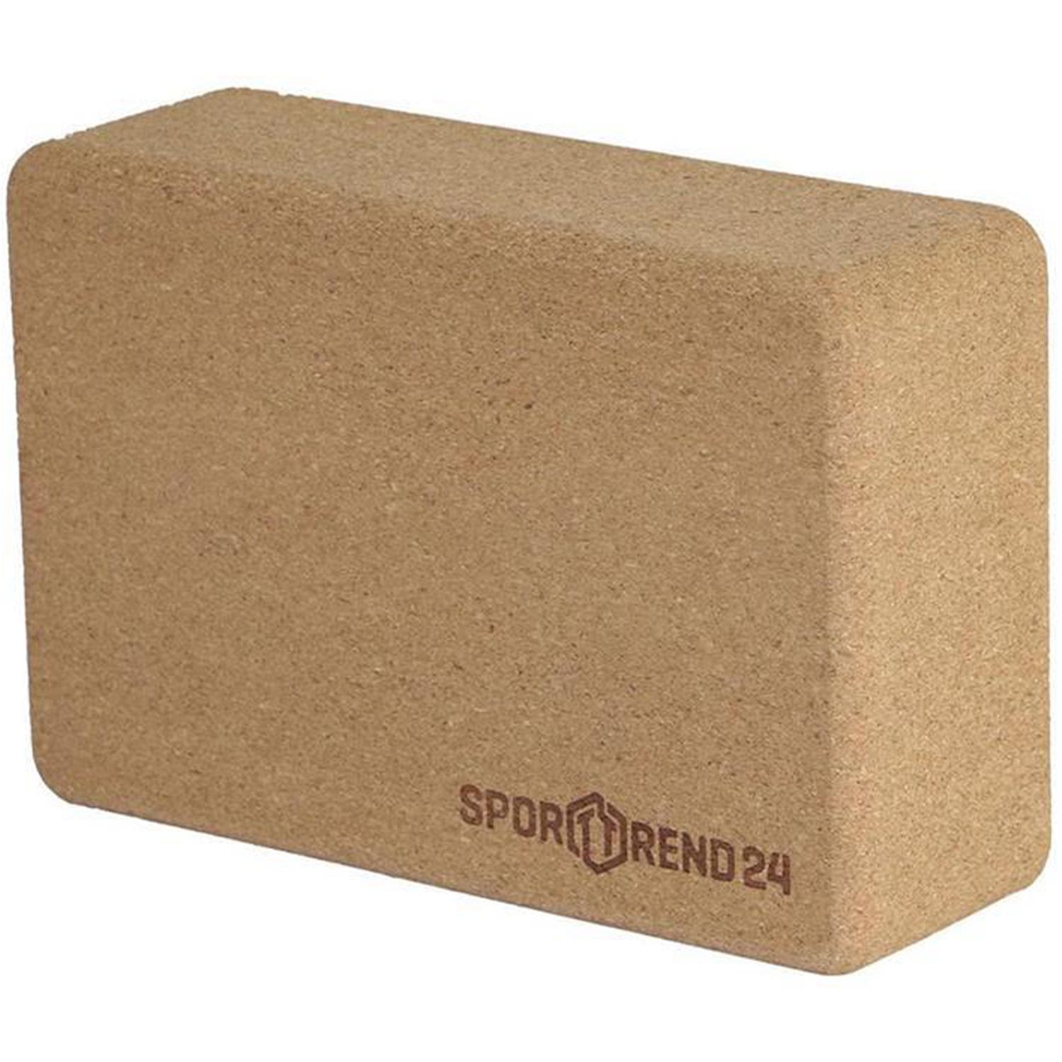 Rechteckiger Yoga-Block aus Kork. Logo Sporttrend24.