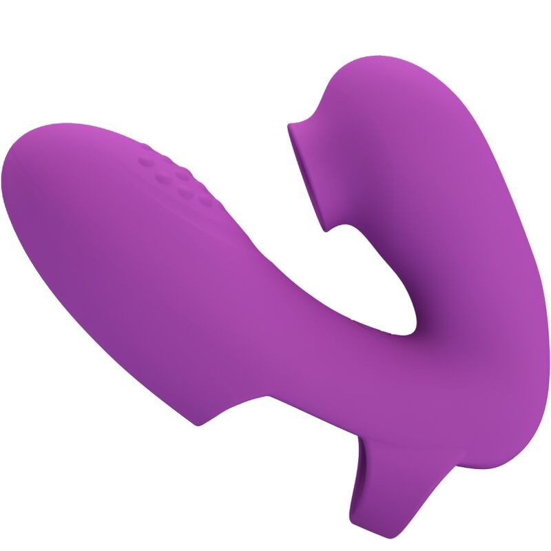 Lila Fingervibrator. Ergonomische Form mit abgerundeten Enden und einer strukturierten Oberfläche.